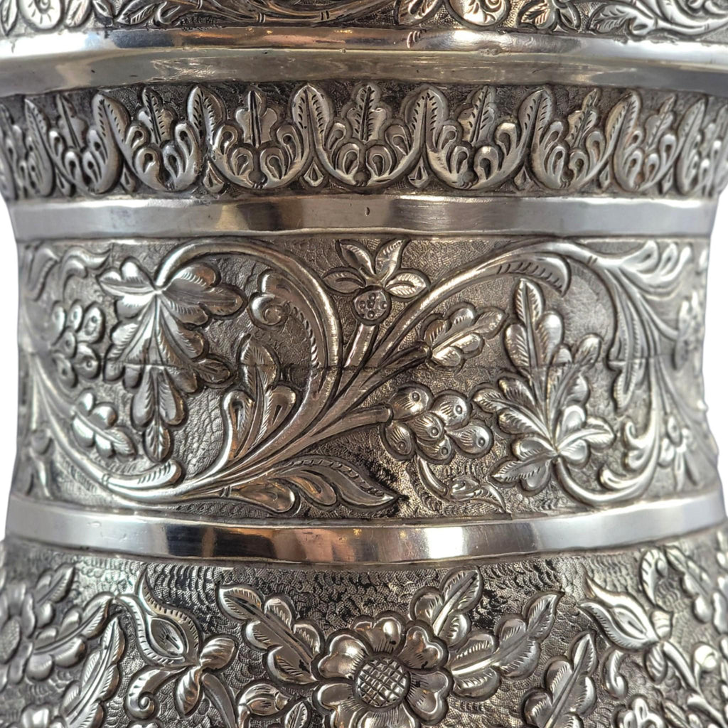 Indian silver vase Kutch Gujarat large antique repousse baluster form 3012g heavy statement piece