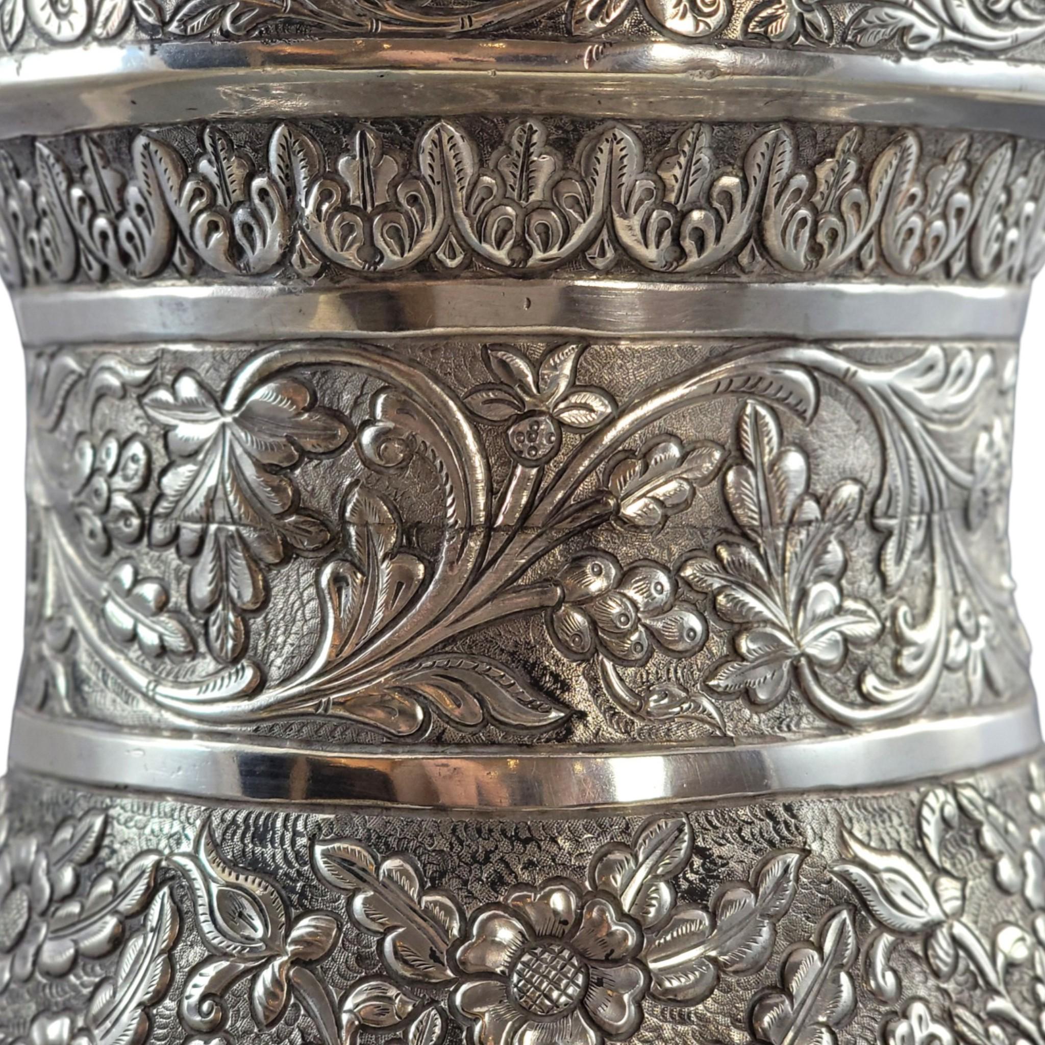 Indian silver vase Kutch Gujarat large antique repousse baluster form 3012g heavy statement piece