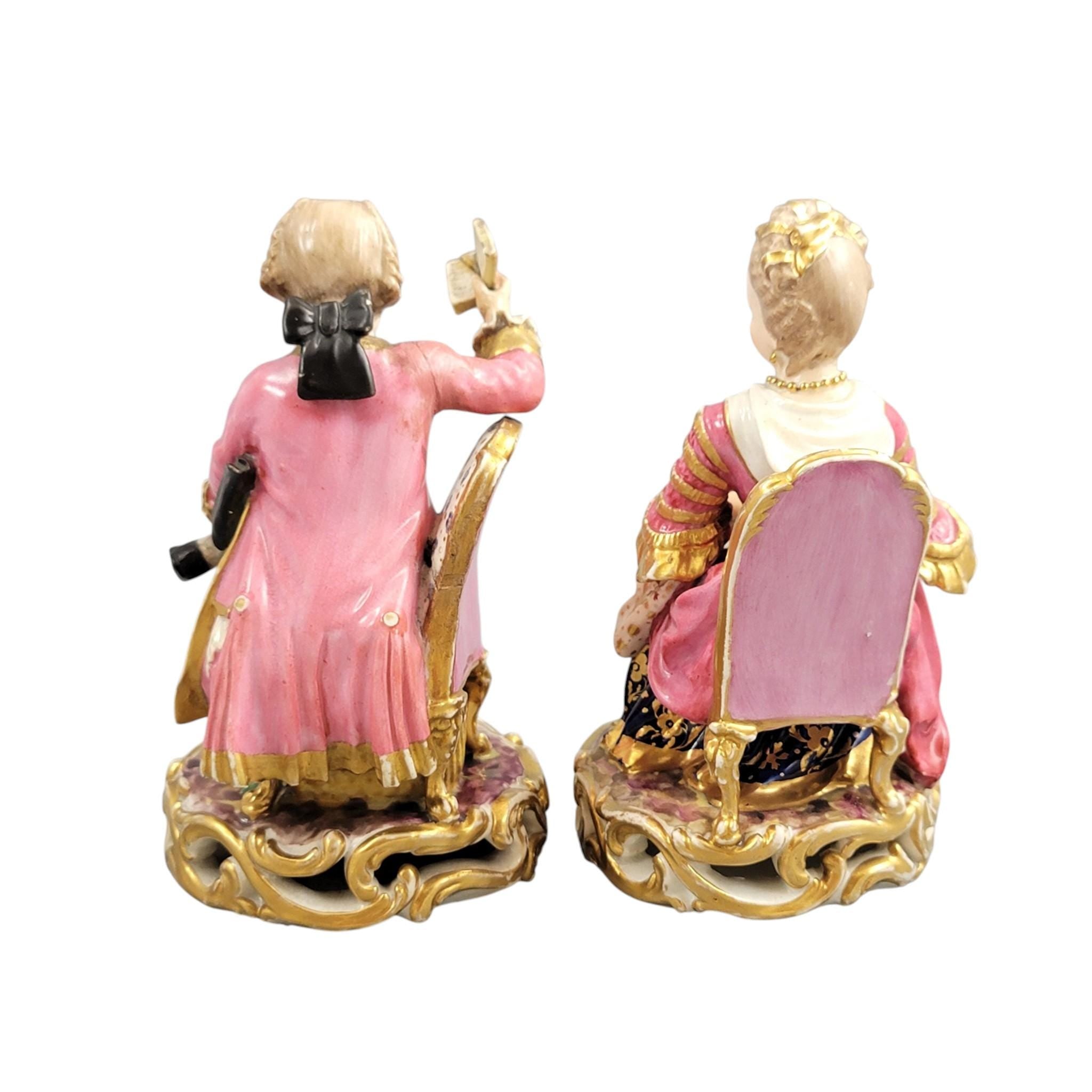 Derby Pair of Porcelain Figures “Boy Reading a Book and Girl Tatting”, c. 1785
