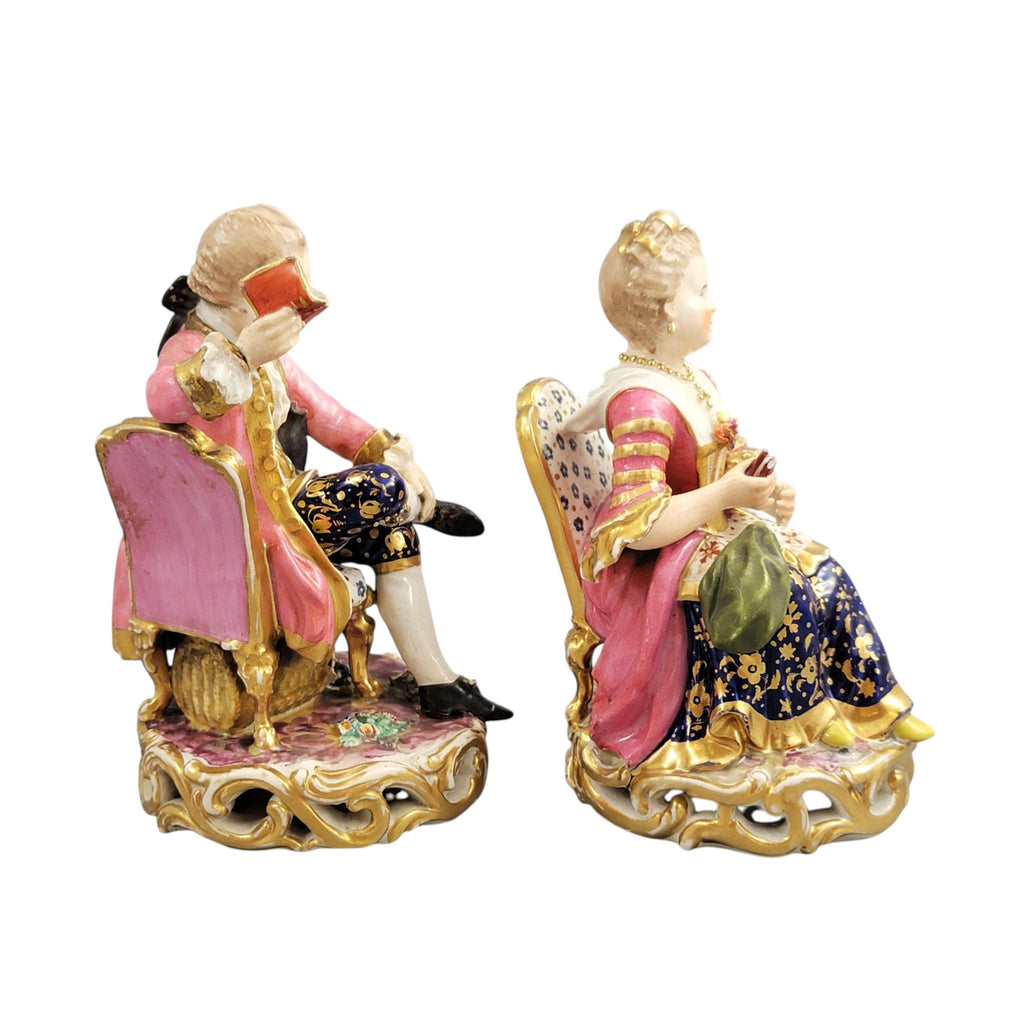 Derby Pair of Porcelain Figures “Boy Reading a Book and Girl Tatting”, c. 1785
