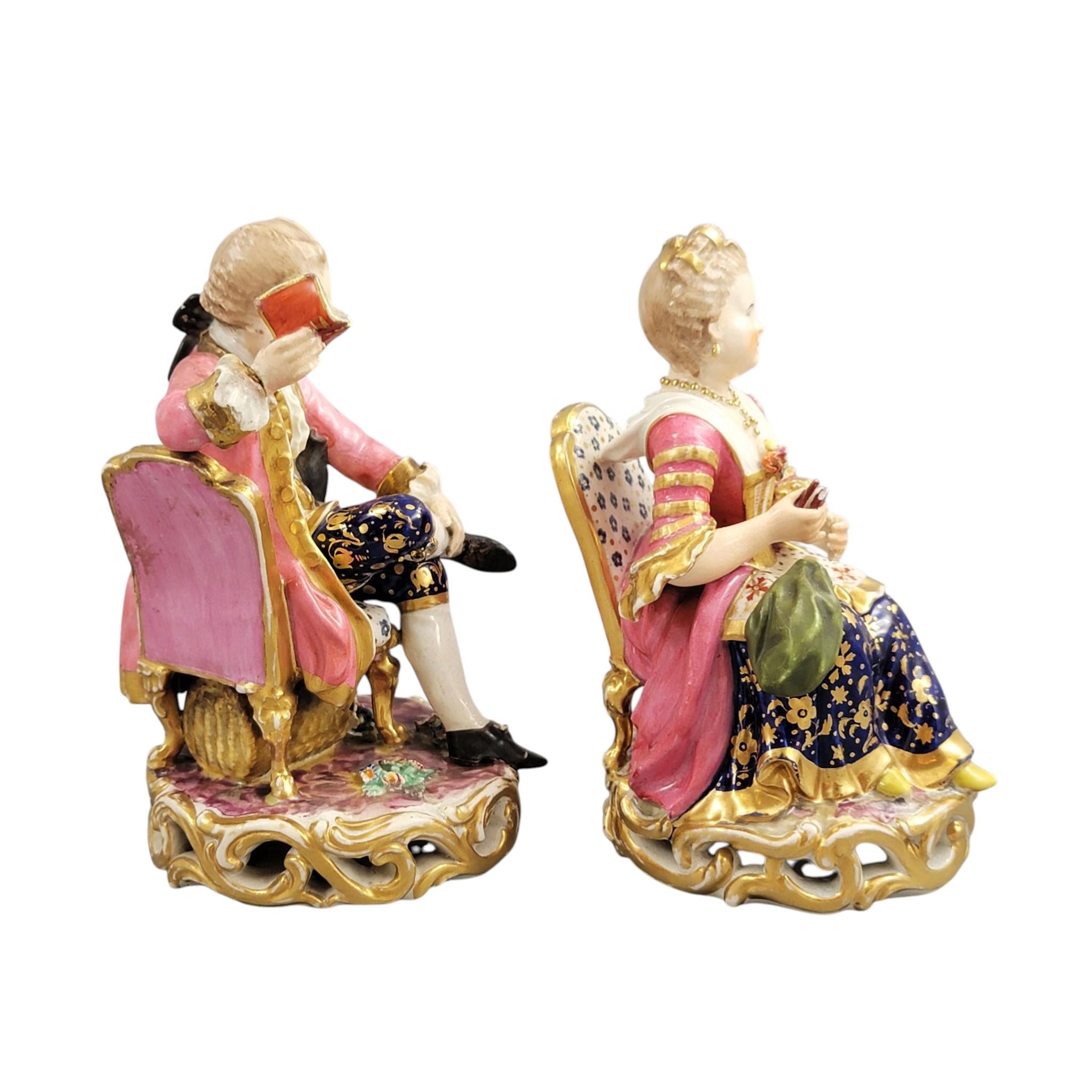 Derby Pair of Porcelain Figures “Boy Reading a Book and Girl Tatting”, c. 1785