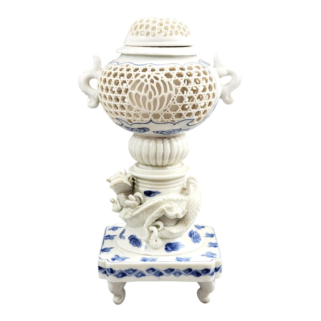 Hirado Reticulated Dragon Koro, Meiji Period Japanese Porcelain, c.1880