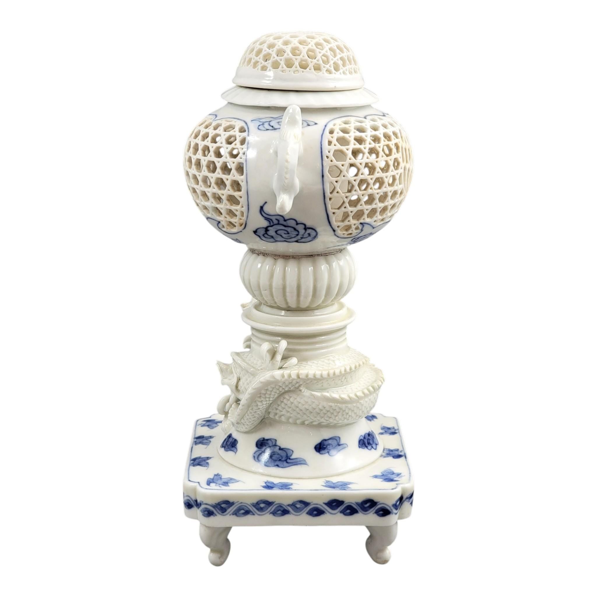 Hirado Reticulated Dragon Koro, Meiji Period Japanese Porcelain, c.1880