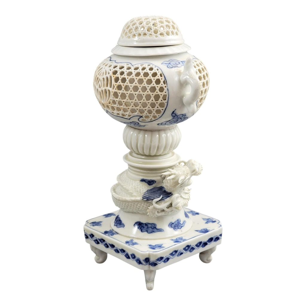 Hirado Reticulated Dragon Koro, Meiji Period Japanese Porcelain, c.1880