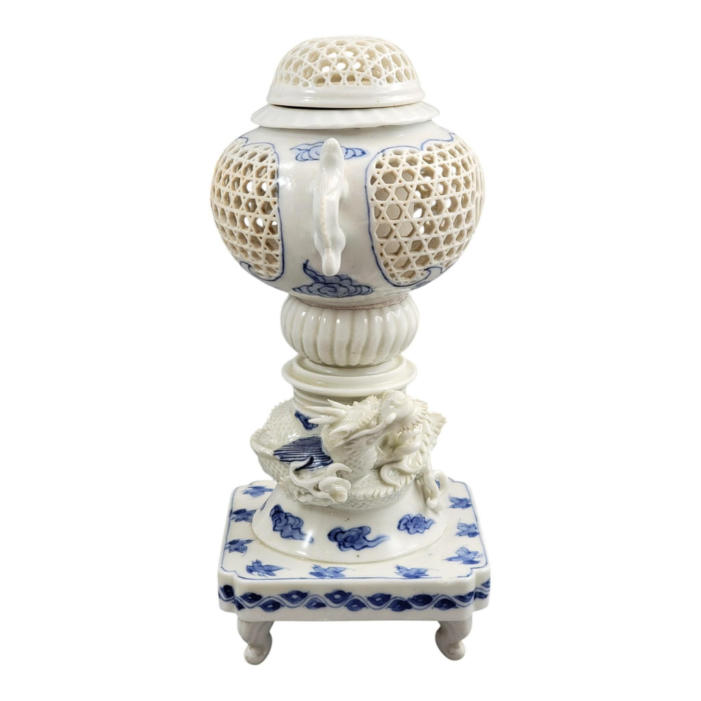 Hirado Reticulated Dragon Koro, Meiji Period Japanese Porcelain, c.1880