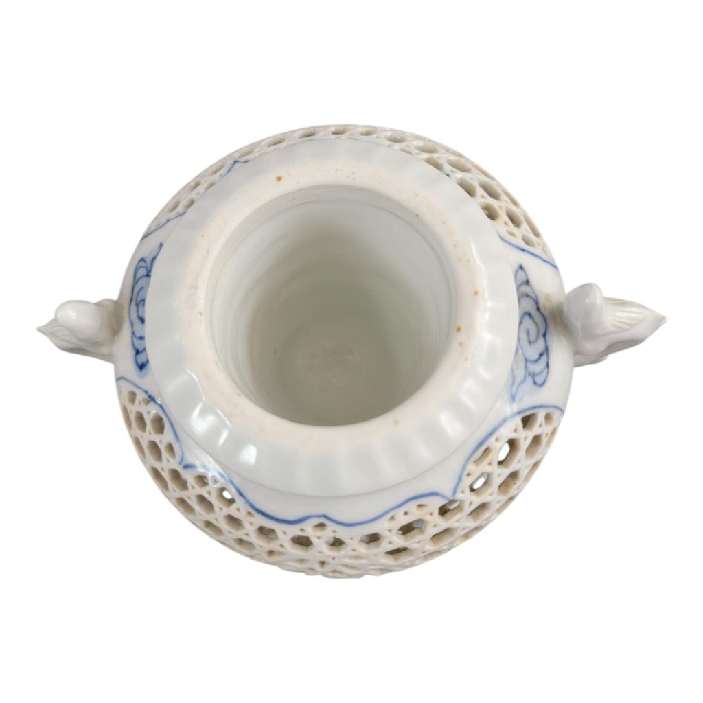 Hirado Reticulated Dragon Koro, Meiji Period Japanese Porcelain, c.1880