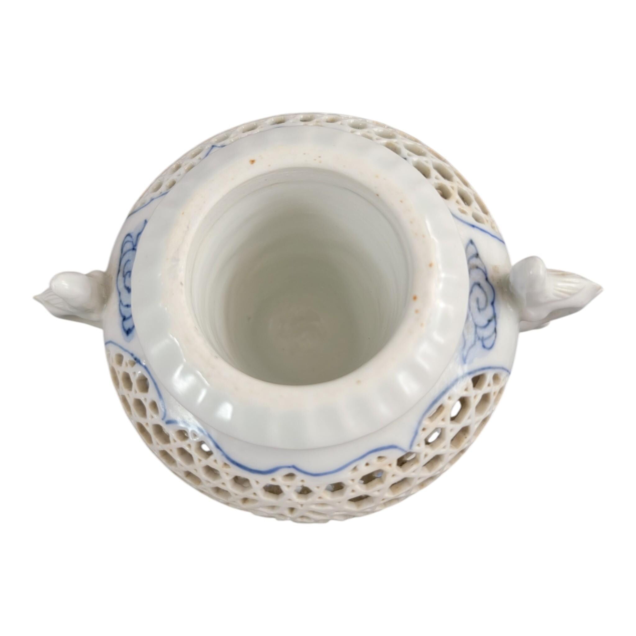 Hirado Reticulated Dragon Koro, Meiji Period Japanese Porcelain, c.1880