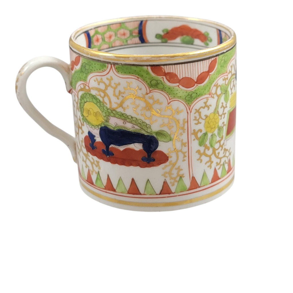 Worcester Dragon in Compartments Coffee Cup and Saucer, c. 1820