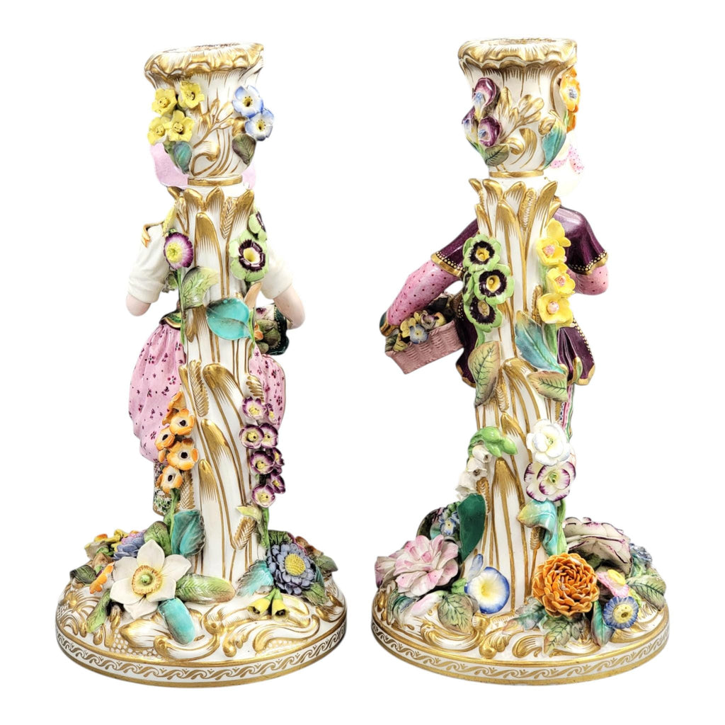 Minton figural candlesticks porcelain pair classical figures English antique rare