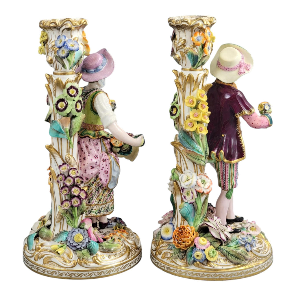 Minton figural candlesticks porcelain pair classical figures English antique rare