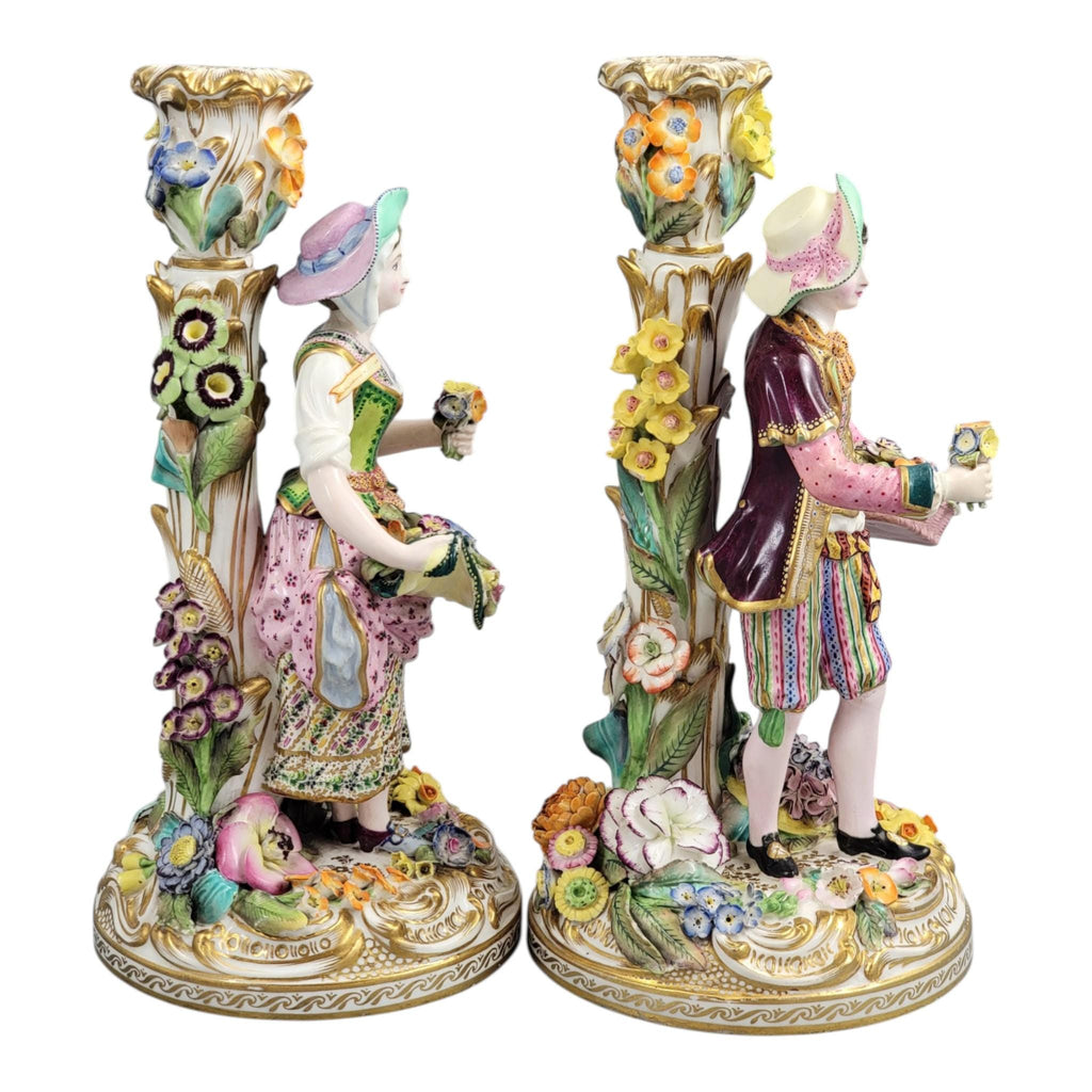 Minton figural candlesticks porcelain pair classical figures English antique rare