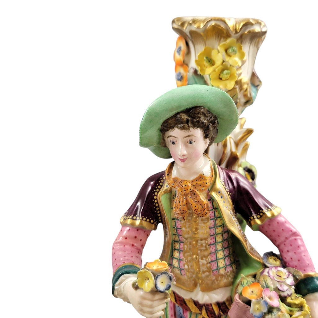 Minton figural candlesticks porcelain pair classical figures English antique rare