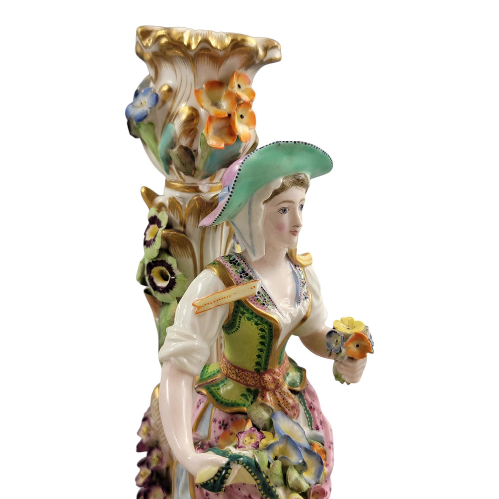 Minton figural candlesticks porcelain pair classical figures English antique rare