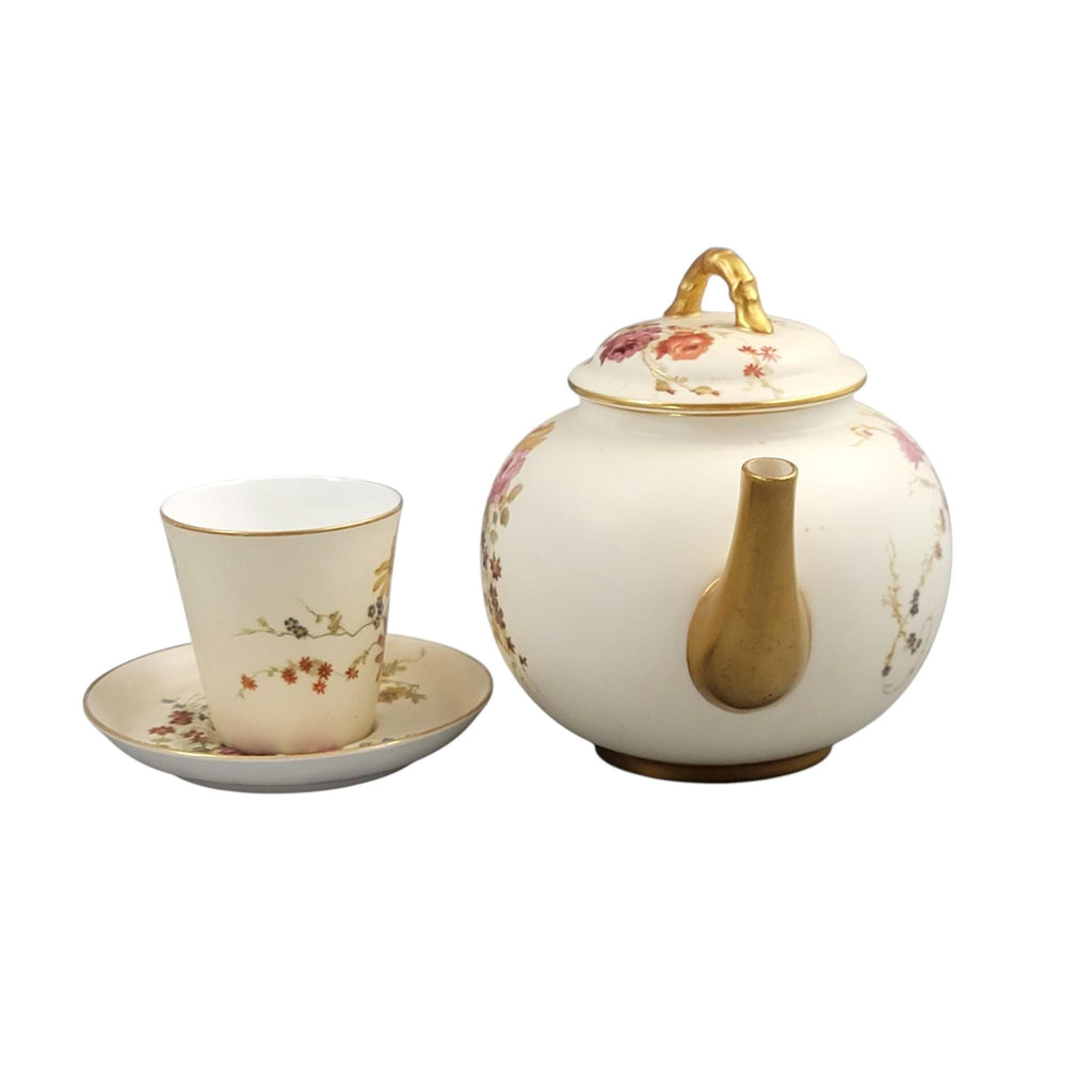 Royal Worcester Blush Ivory Victorian Tea Set Teapot Cup Saucer 1893–1894
