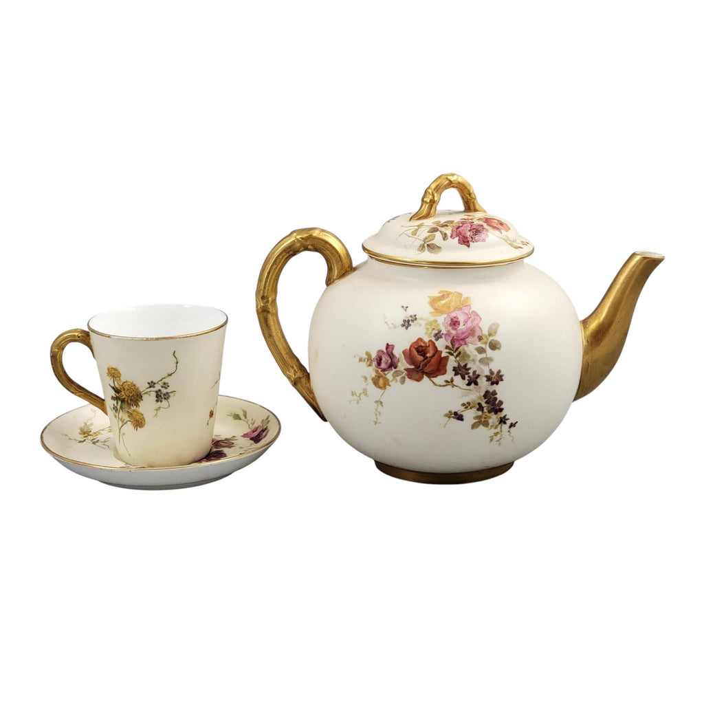 Royal Worcester Blush Ivory Victorian Tea Set Teapot Cup Saucer 1893–1894