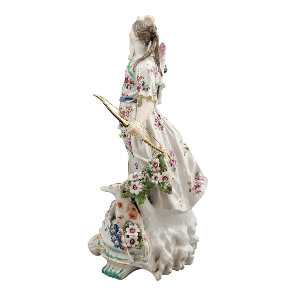 Derby Porcelain Figure of Diana with Hunting Dog, 18th Century Patch Period c.1760–1765
