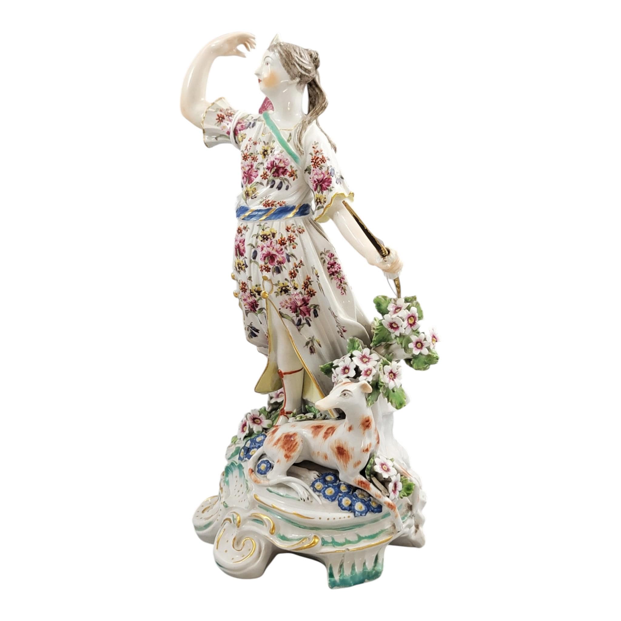 Derby Porcelain Figure of Diana with Hunting Dog, 18th Century Patch Period c.1760–1765