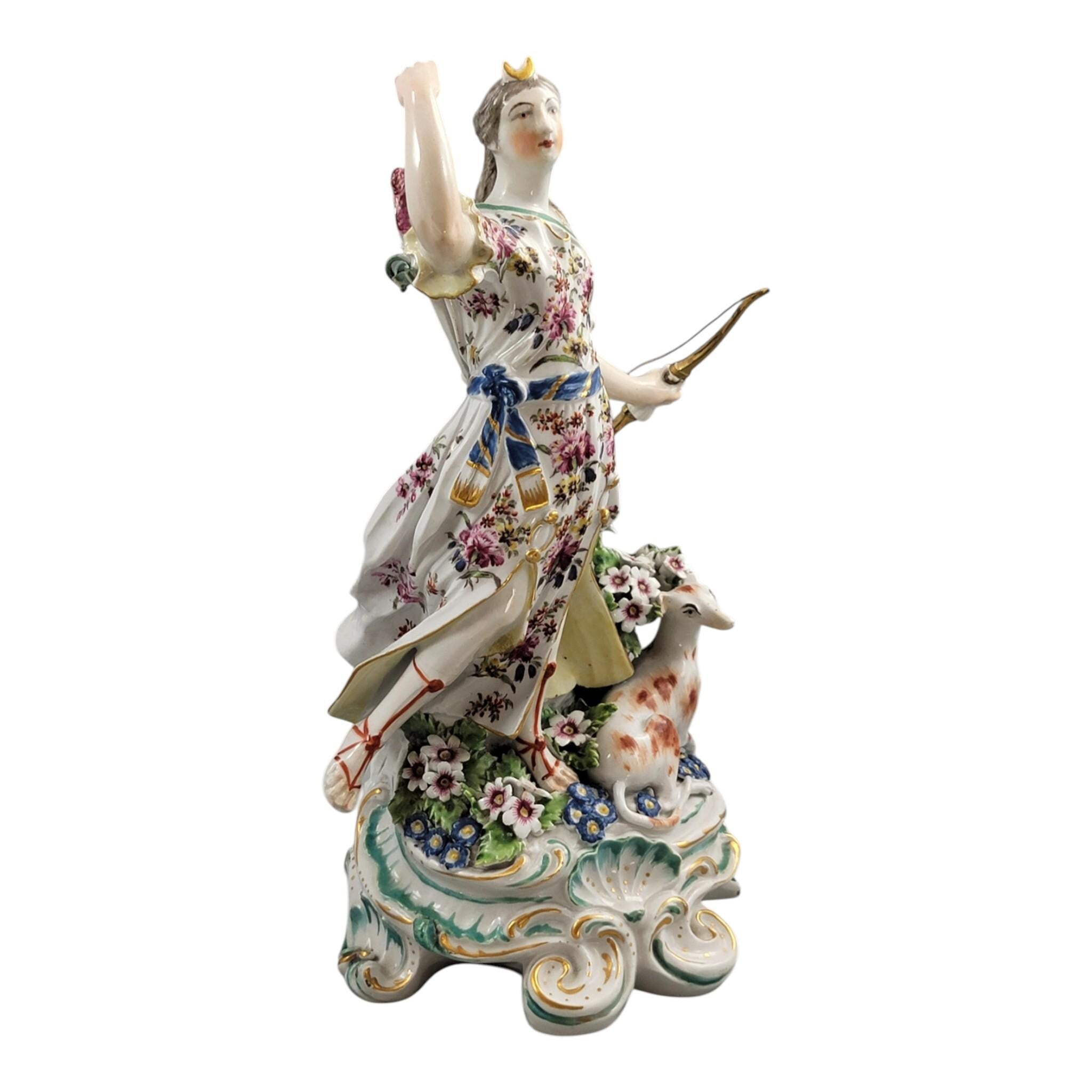 Derby Porcelain Figure of Diana with Hunting Dog, 18th Century Patch Period c.1760–1765