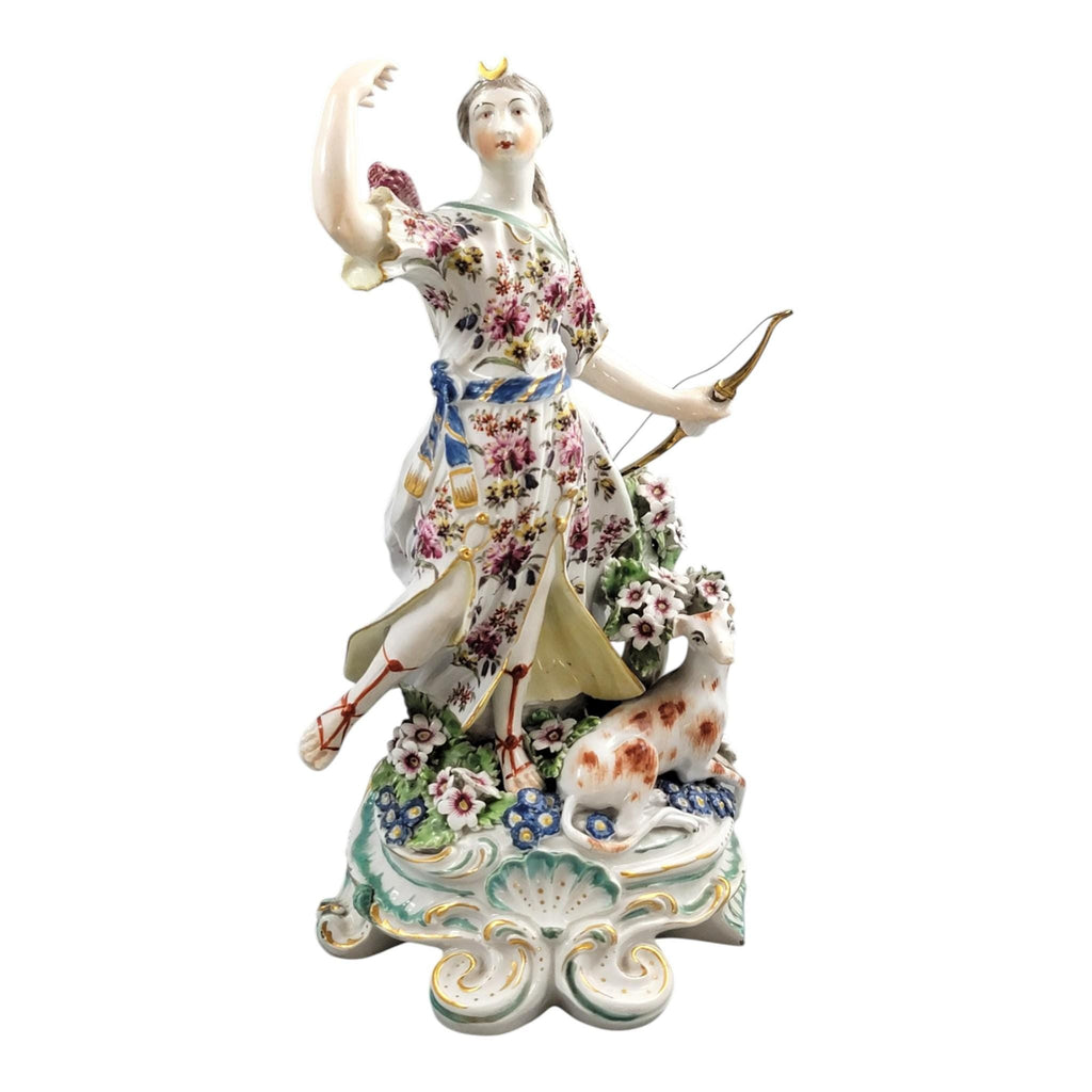 Derby Porcelain Figure of Diana with Hunting Dog, 18th Century Patch Period c.1760–1765