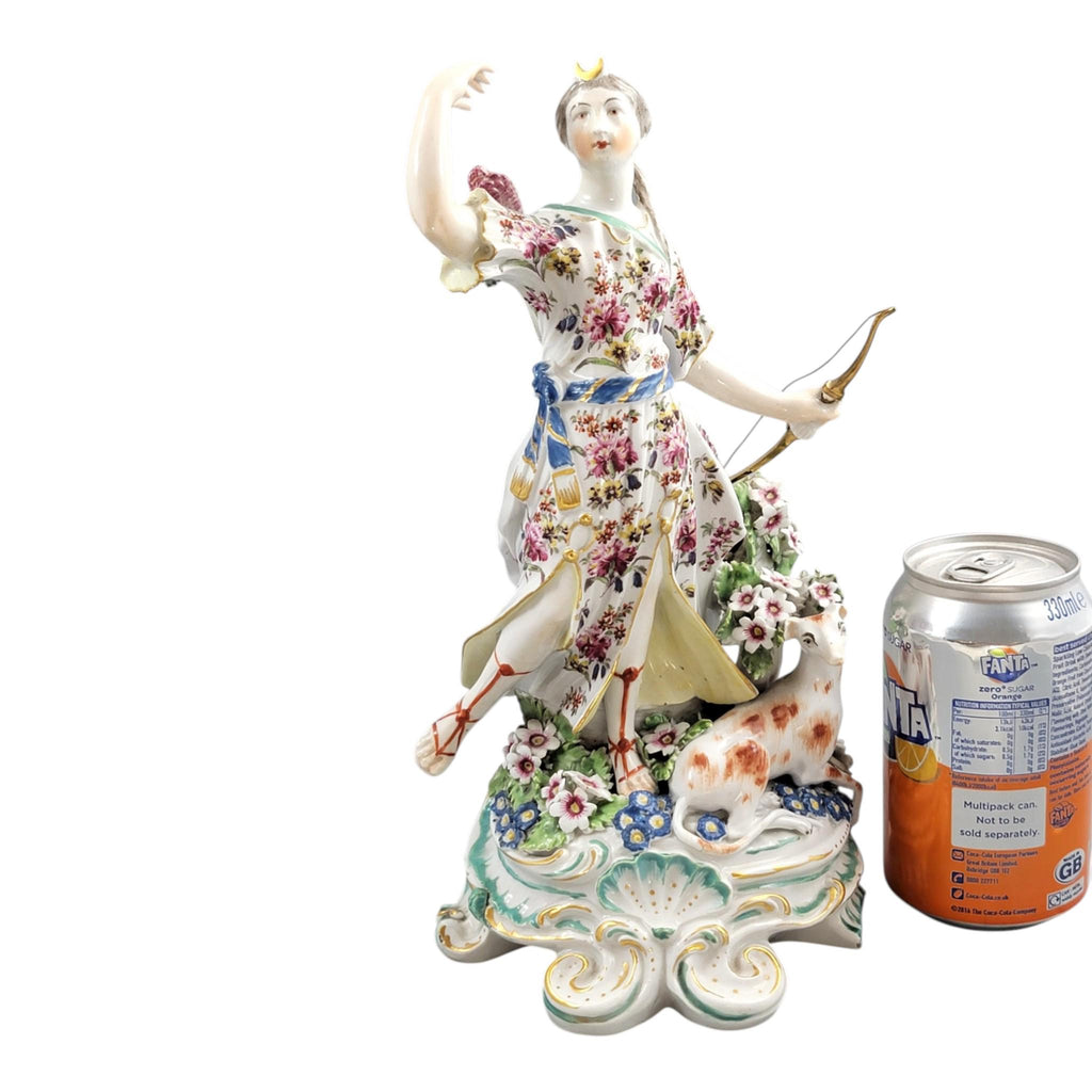 Derby Porcelain Figure of Diana with Hunting Dog, 18th Century Patch Period c.1760–1765