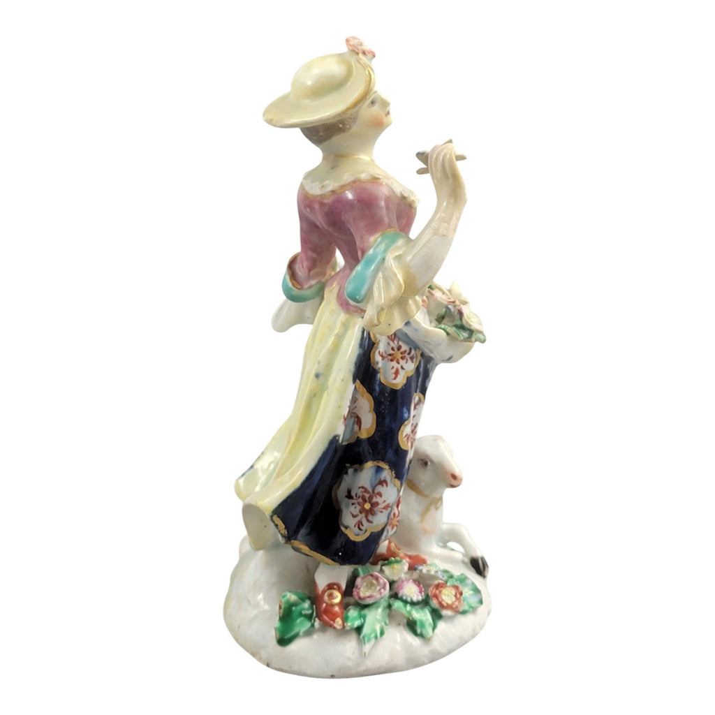 Rare Bow Porcelain Lady with Lamb Figure, c.1760