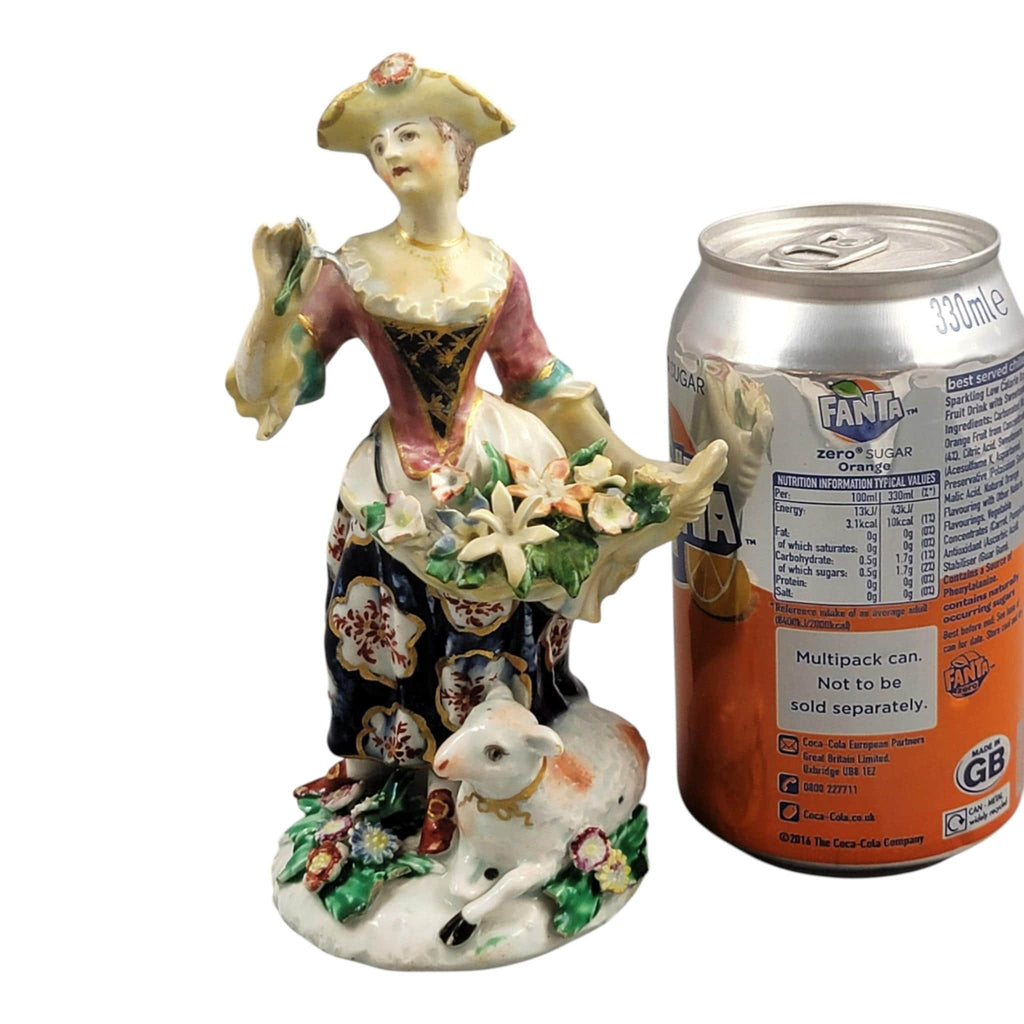 Rare Bow Porcelain Lady with Lamb Figure, c.1760