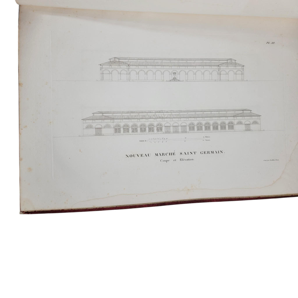 1816 French Architectural Folio by J. B. Blondel, Complete with 11 Engraved Plates, Nouveau Marché Saint-Germain, Paris Urban Design Book