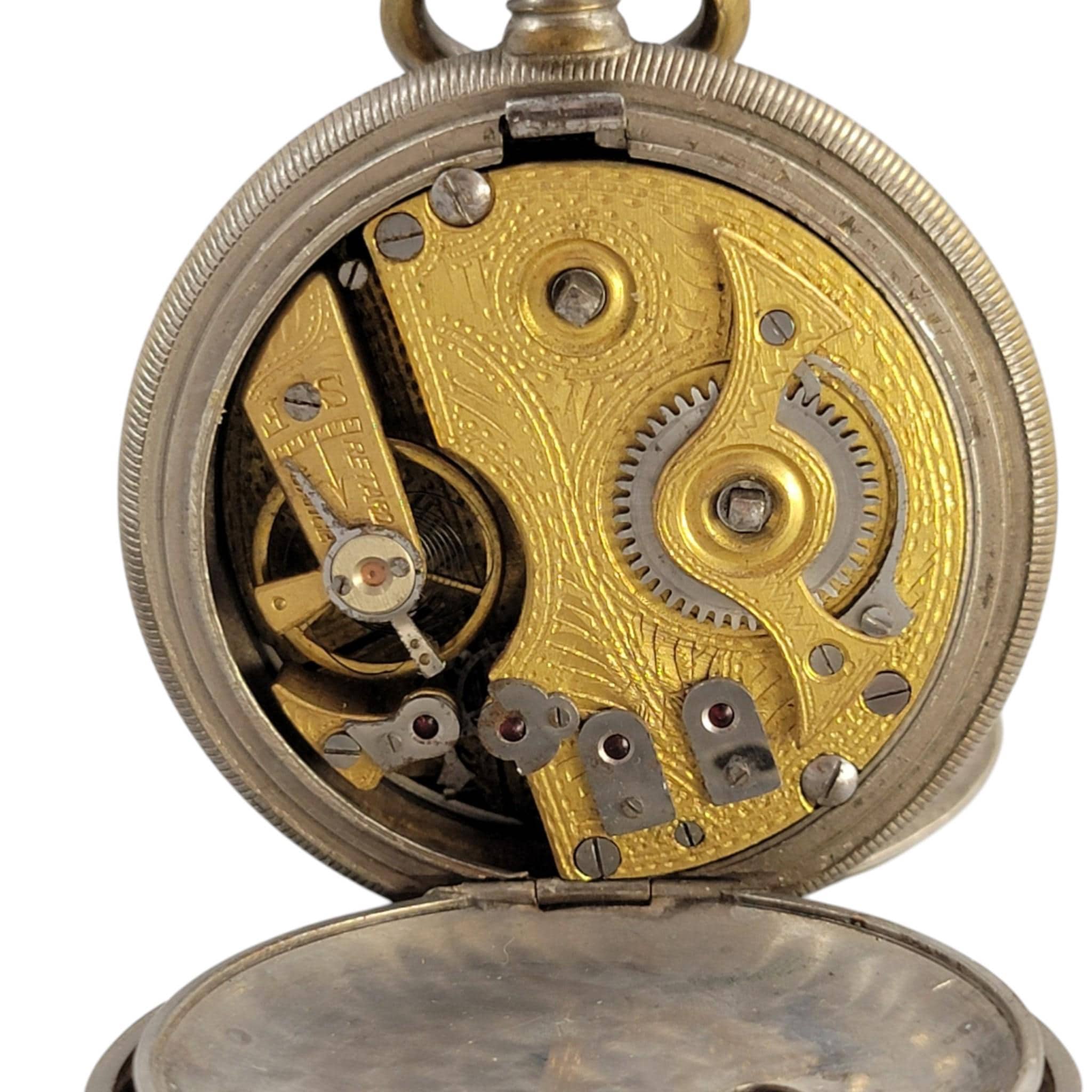 Antique Ottoman silver pocket watch — Cyrillic «МАКЕДОНИЈА» & military coat of arms — Swiss c. 1882–1912 — with original beaded pouch