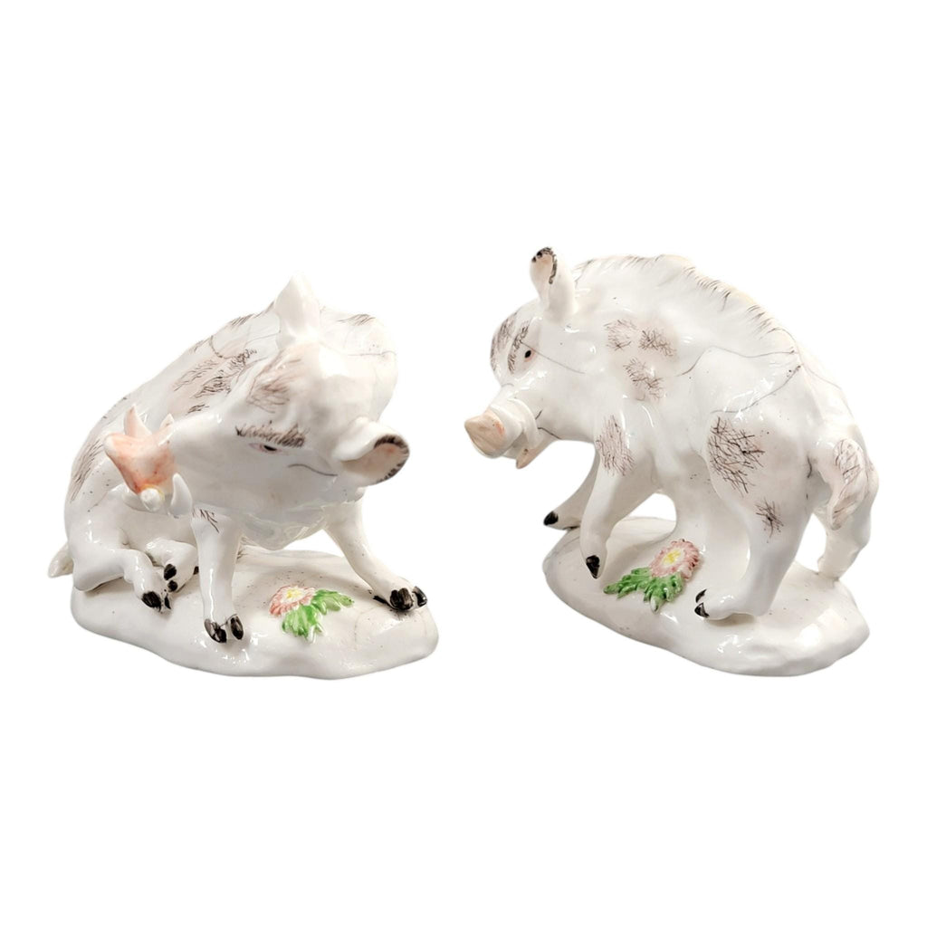 Rare Derby porcelain wild boars pair c.1755