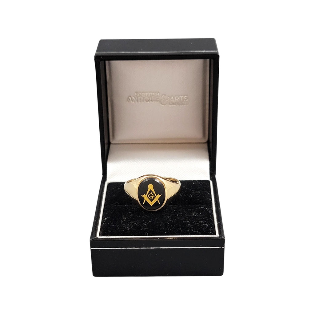 Vintage Masonic Gold Signet Ring with Onyx, Birmingham 1976