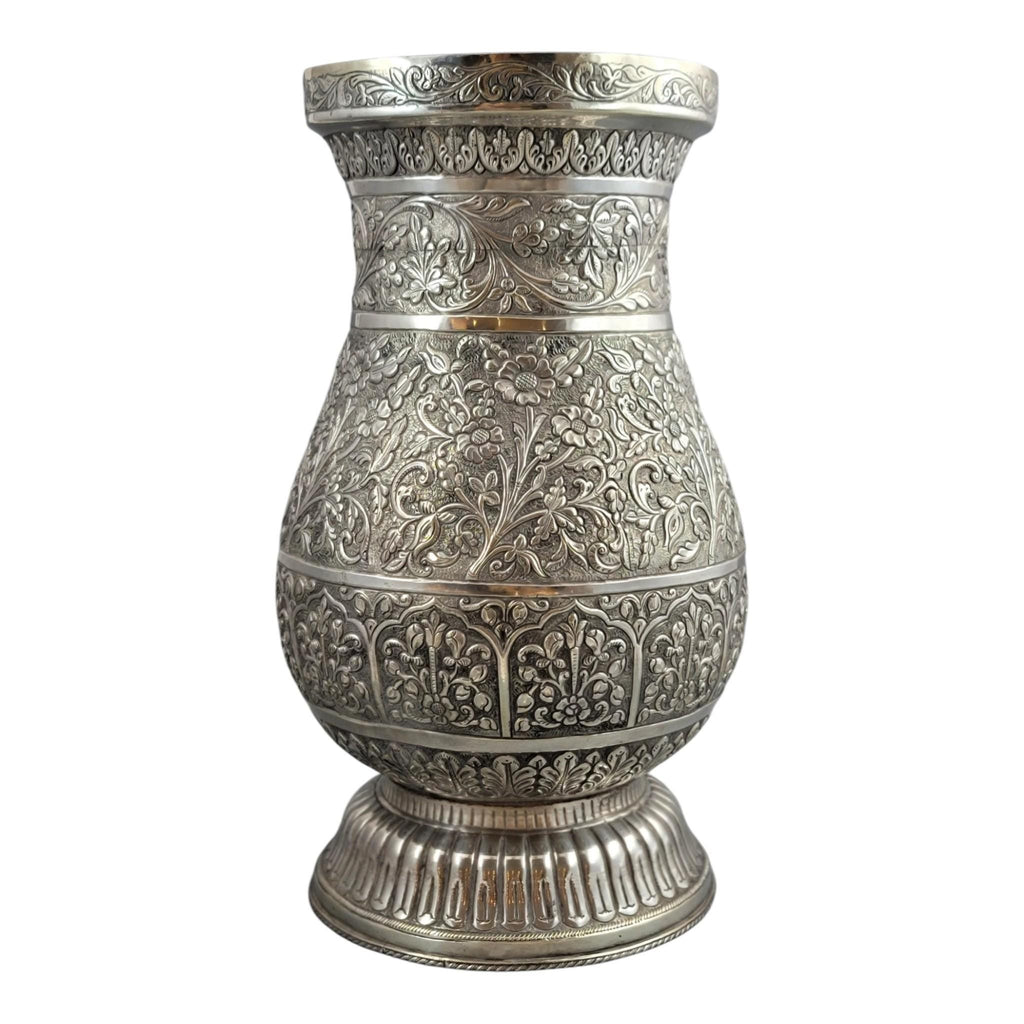 Indian silver vase Kutch Gujarat large antique repousse baluster form 3012g heavy statement piece