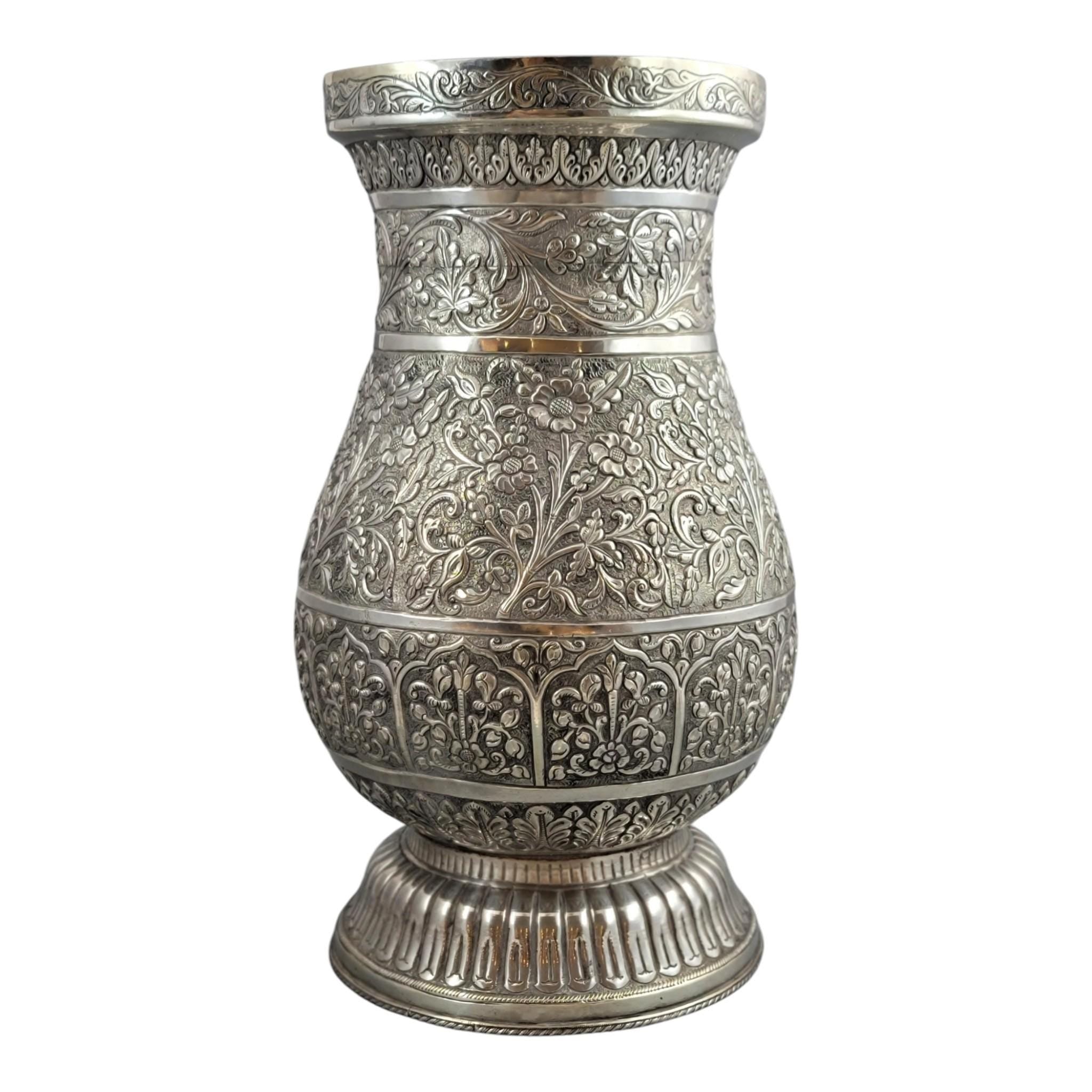 Indian silver vase Kutch Gujarat large antique repousse baluster form 3012g heavy statement piece