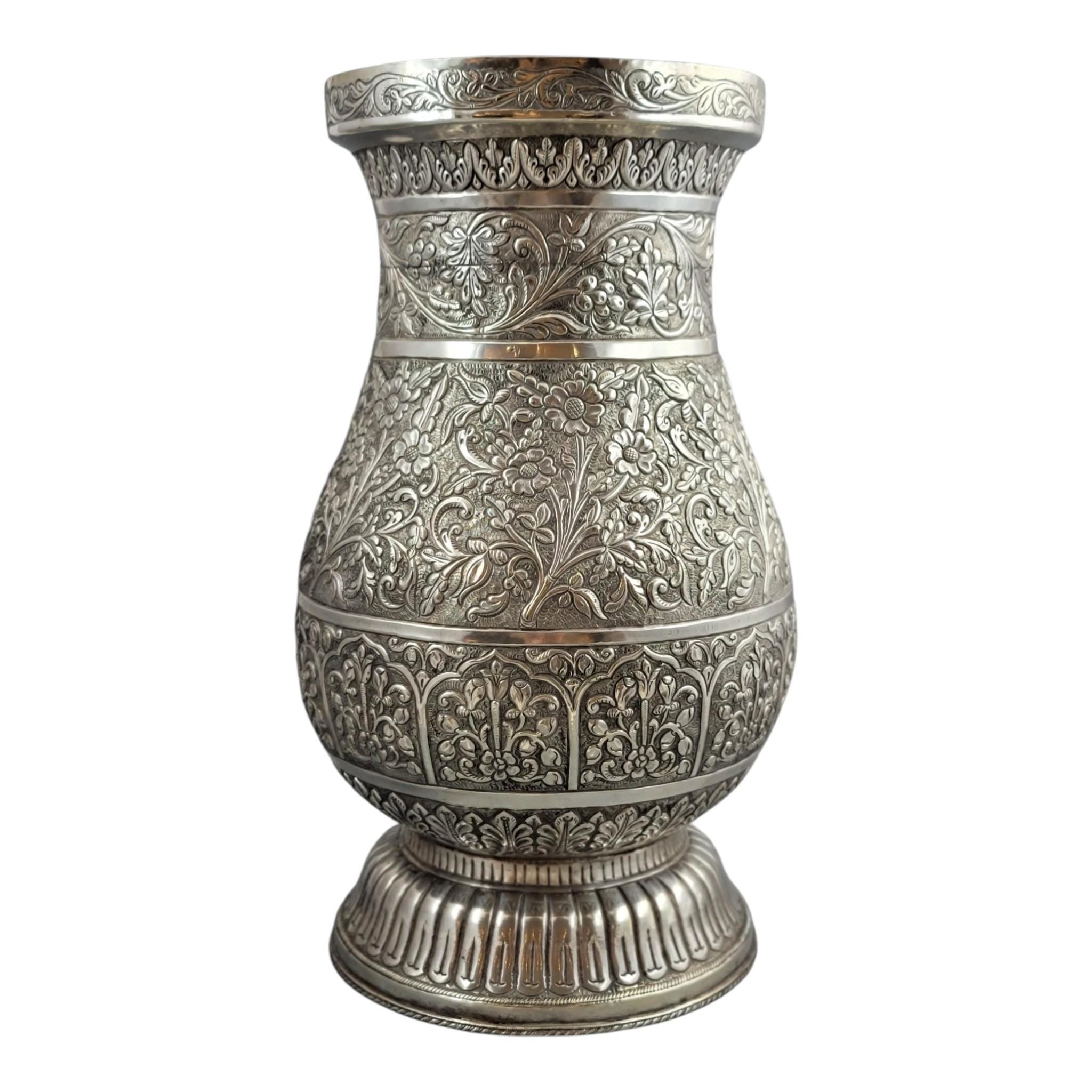 Indian silver vase Kutch Gujarat large antique repousse baluster form 3012g heavy statement piece