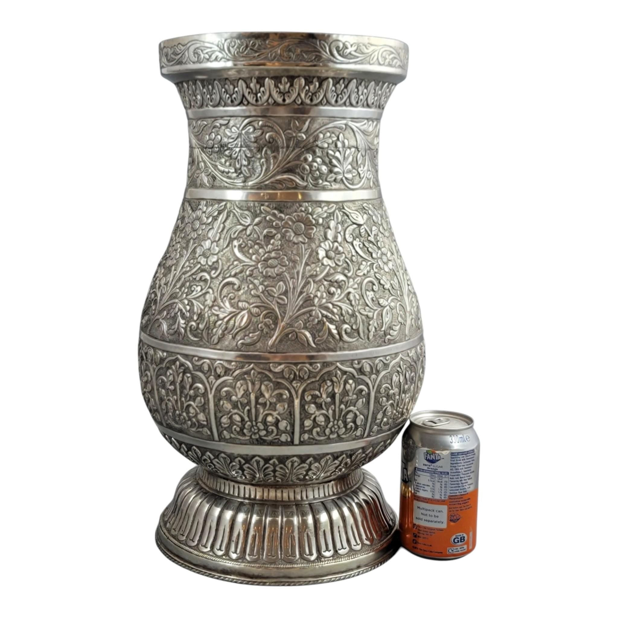 Indian silver vase Kutch Gujarat large antique repousse baluster form 3012g heavy statement piece