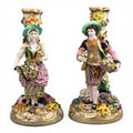 Minton figural candlesticks porcelain pair classical figures English antique rare