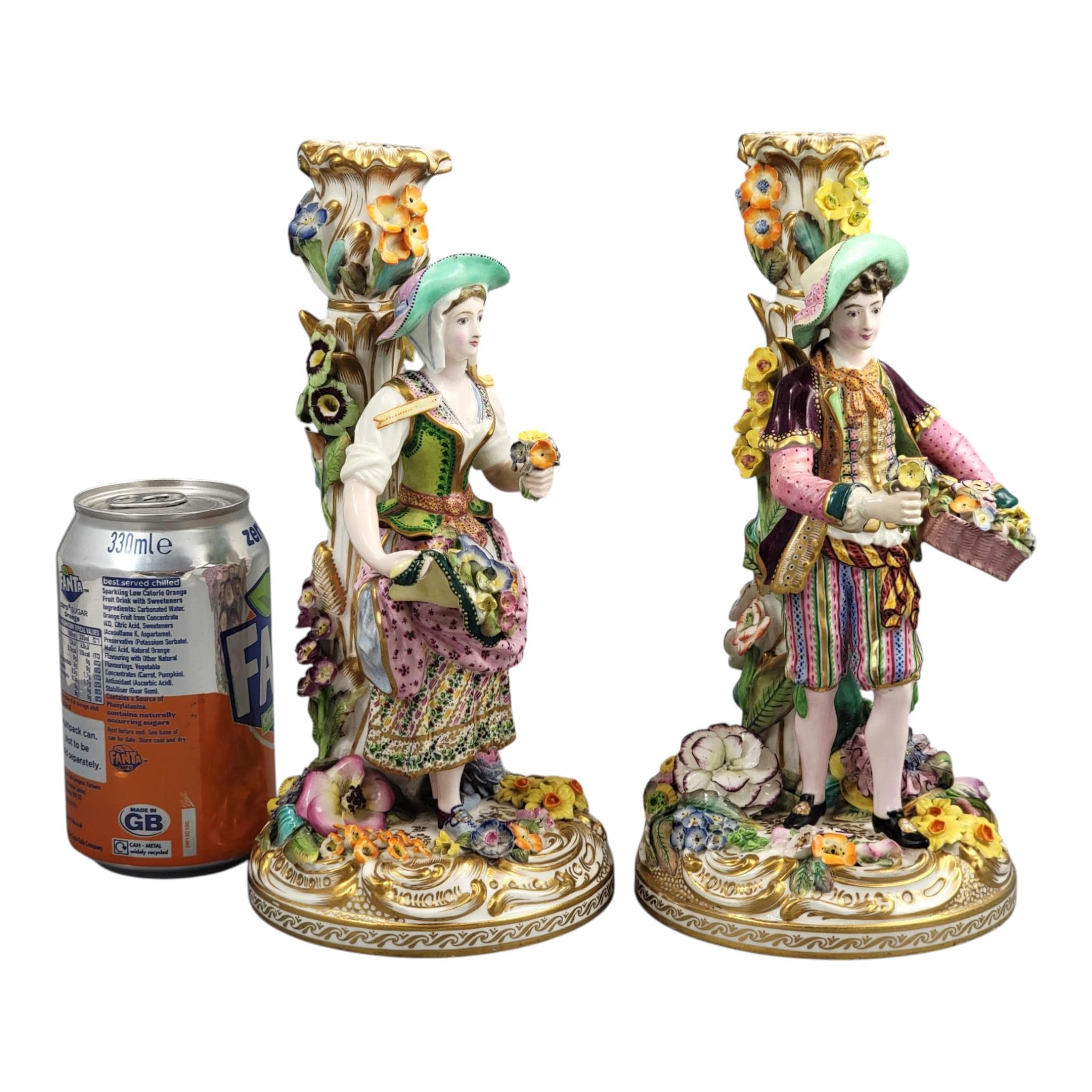 Minton figural candlesticks porcelain pair classical figures English antique rare