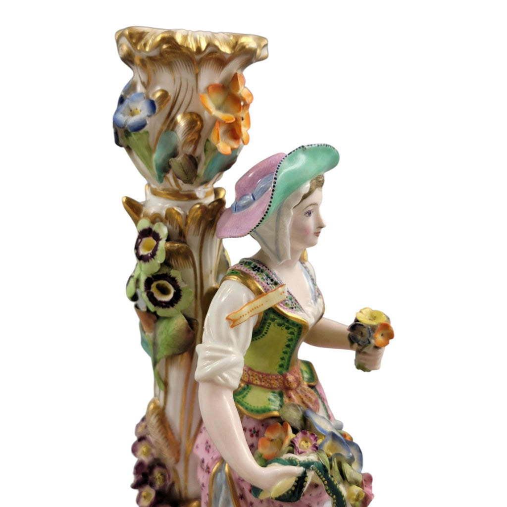 Minton figural candlesticks porcelain pair classical figures English antique rare
