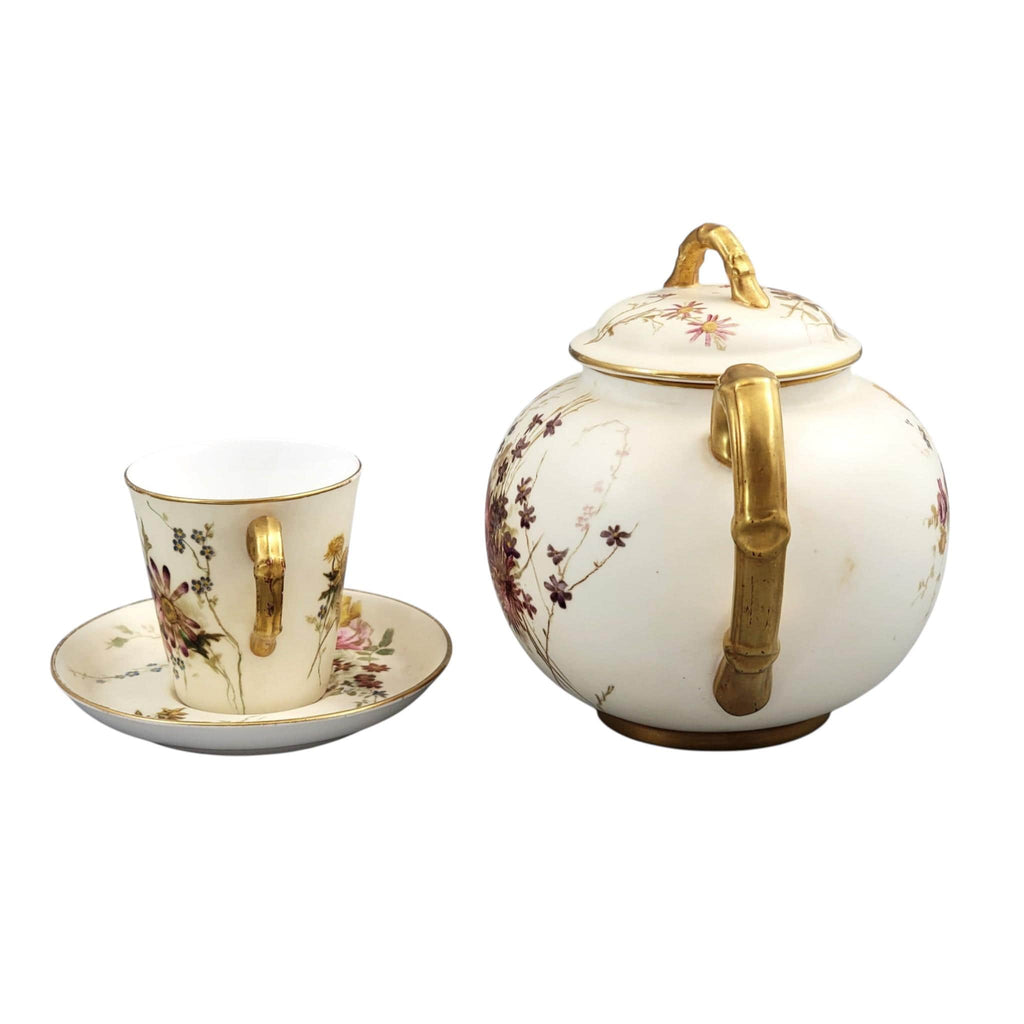 Royal Worcester Blush Ivory Victorian Tea Set Teapot Cup Saucer 1893–1894