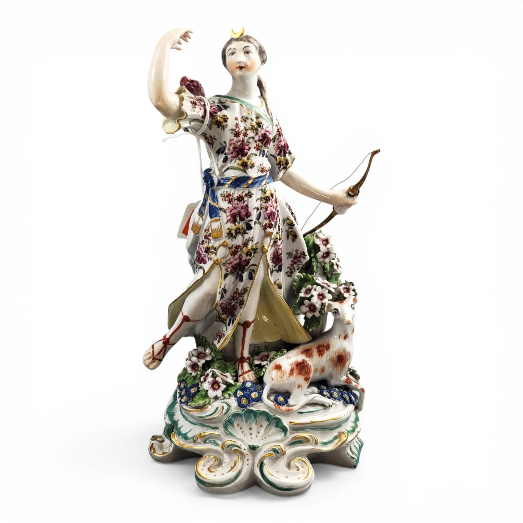Derby Porcelain Figure of Diana with Hunting Dog, 18th Century Patch Period c.1760–1765