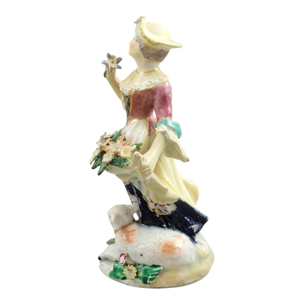 Rare Bow Porcelain Lady with Lamb Figure, c.1760