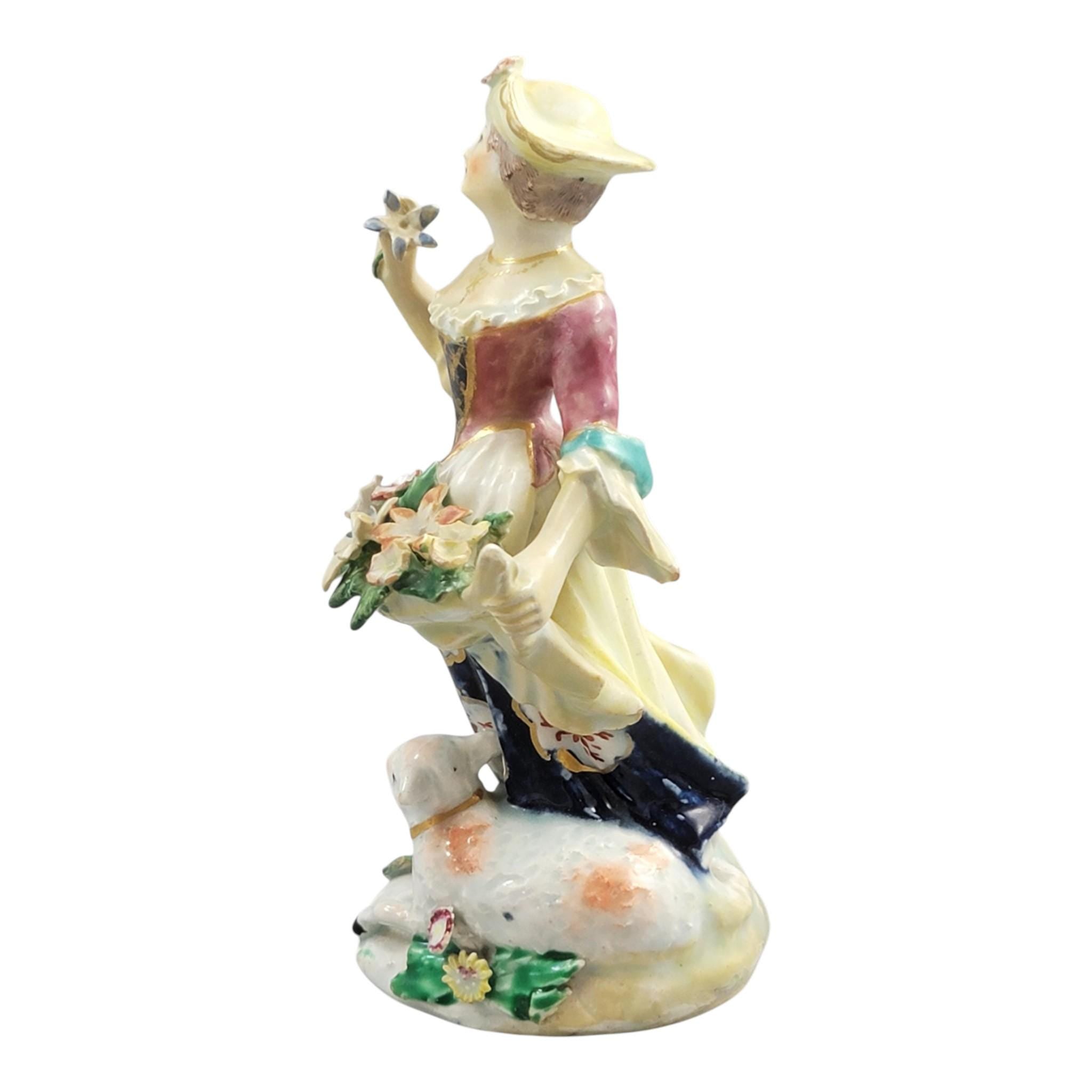 Rare Bow Porcelain Lady with Lamb Figure, c.1760