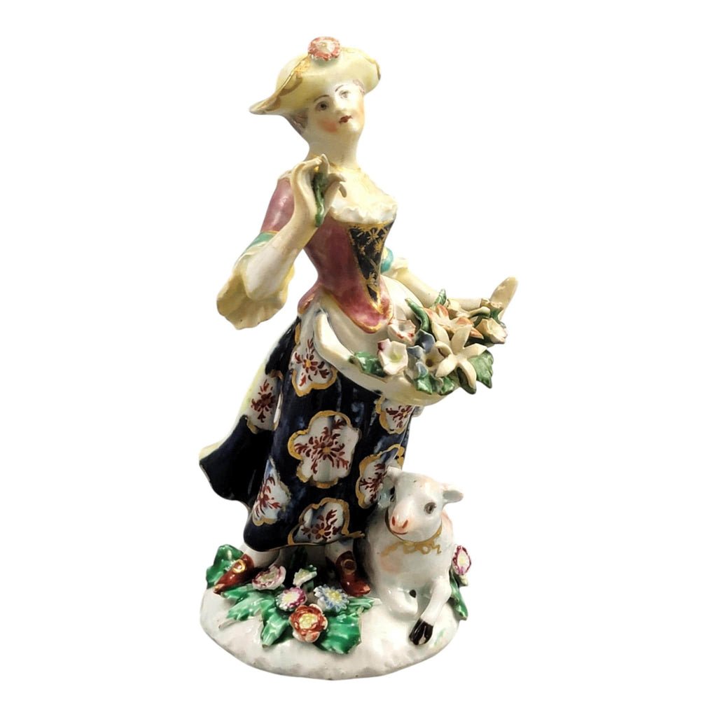 Rare Bow Porcelain Lady with Lamb Figure, c.1760