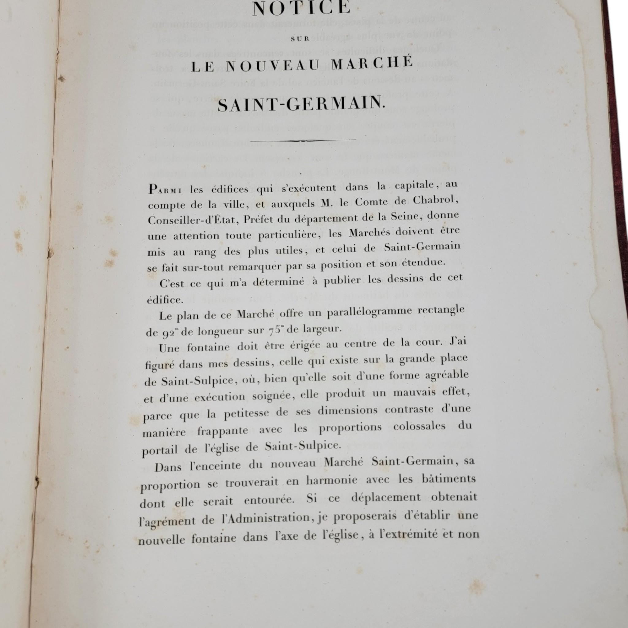 1816 French Architectural Folio by J. B. Blondel, Complete with 11 Engraved Plates, Nouveau Marché Saint-Germain, Paris Urban Design Book