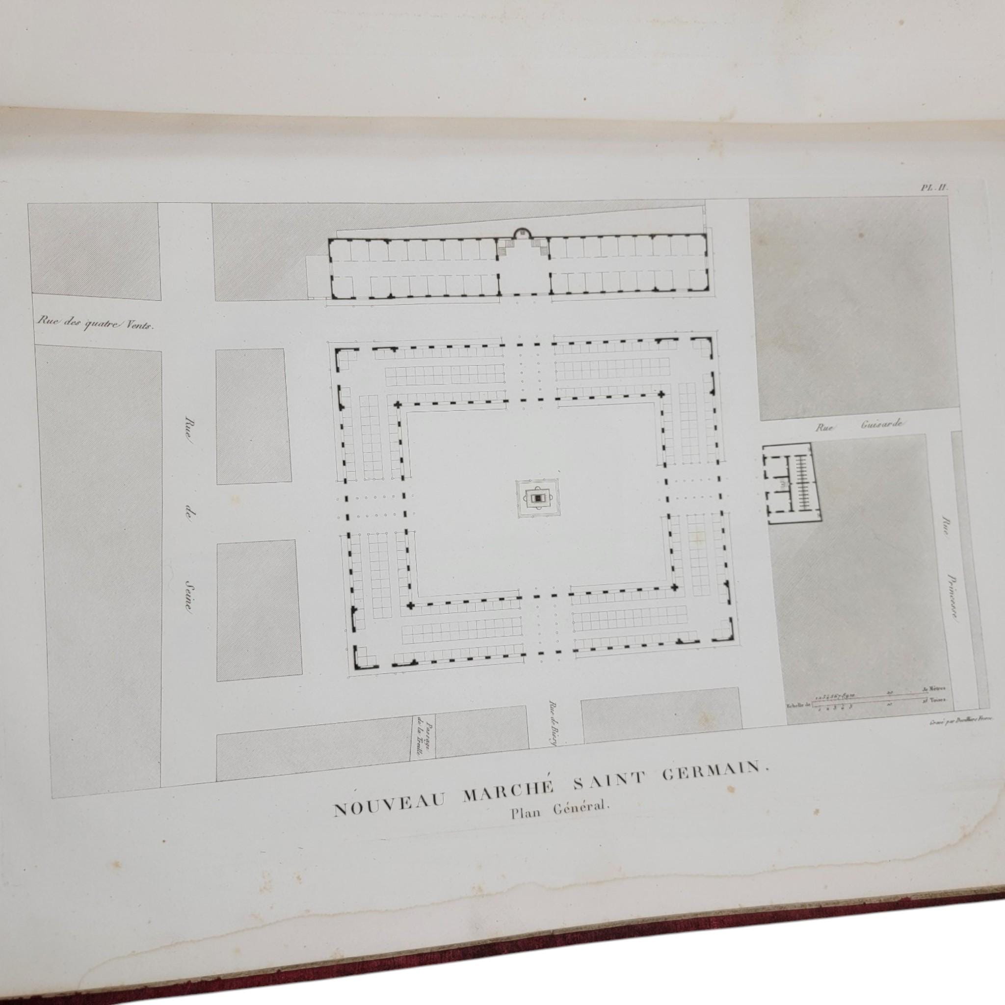 1816 French Architectural Folio by J. B. Blondel, Complete with 11 Engraved Plates, Nouveau Marché Saint-Germain, Paris Urban Design Book