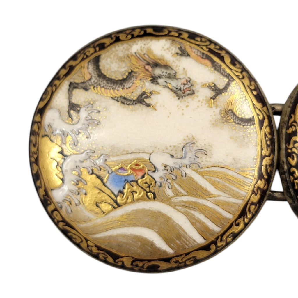 Japanese Satsuma porcelain belt buckle dragon Meiji c.1900