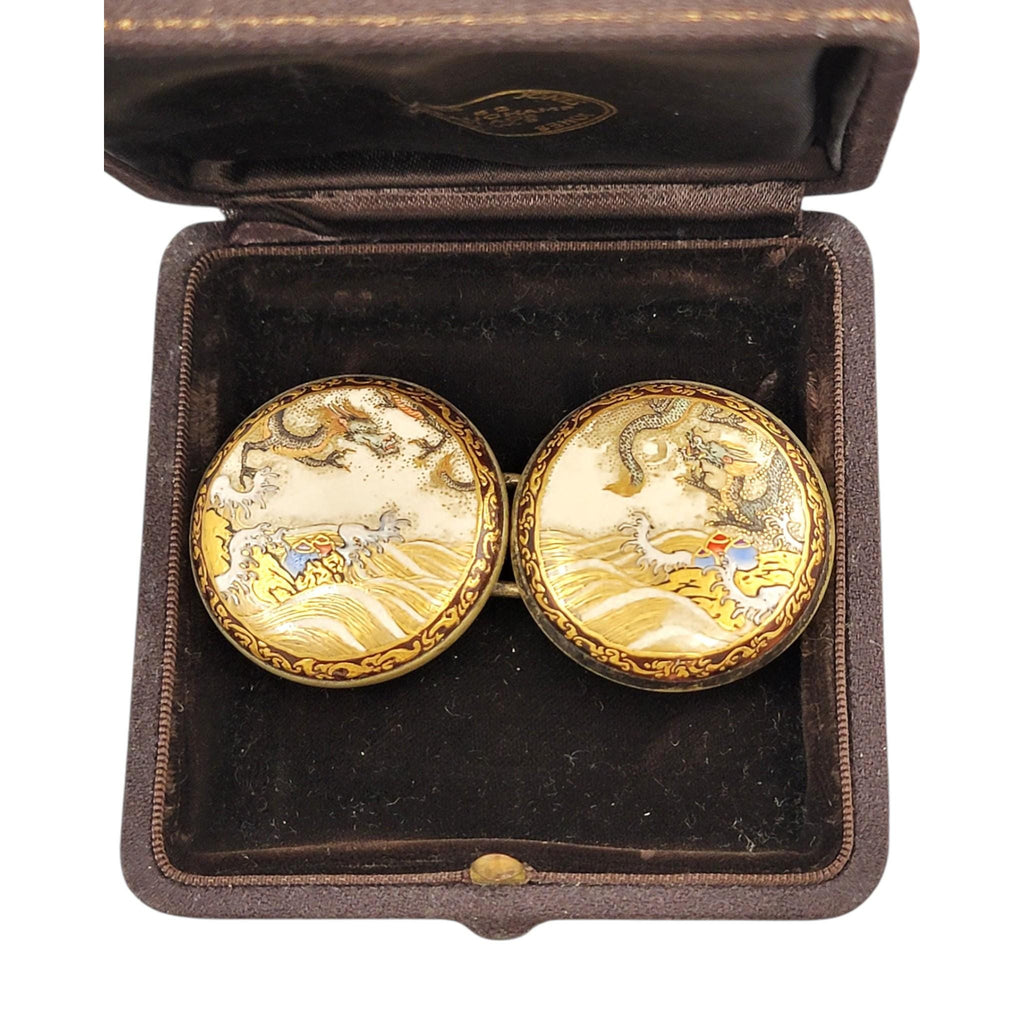 Japanese Satsuma porcelain belt buckle dragon Meiji c.1900