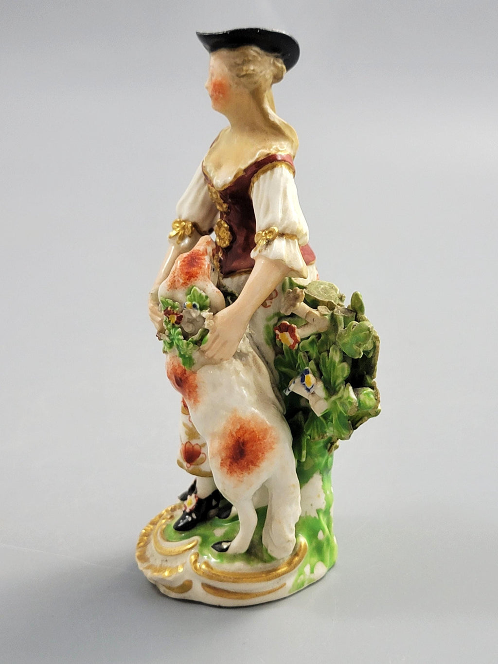 Rare Derby porcelain shepherdess with lamb figure c.1756 pale family period
