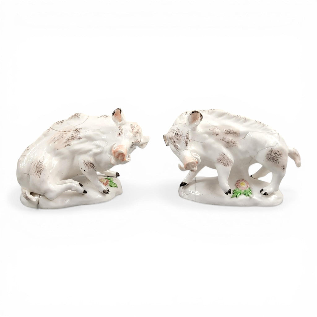 Rare Derby porcelain wild boars pair c.1755