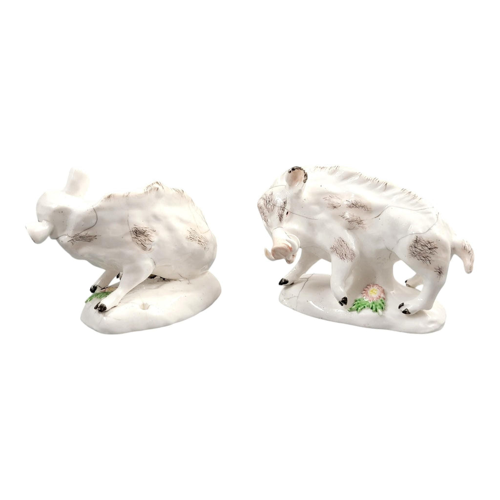 Rare Derby porcelain wild boars pair c.1755