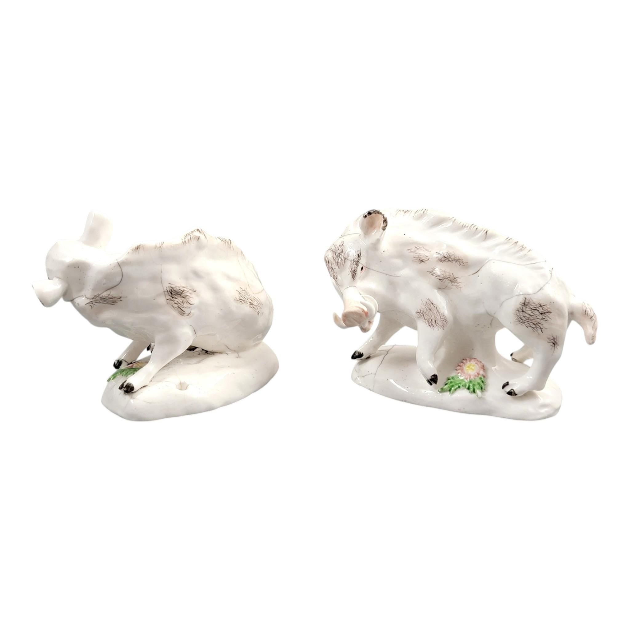 Rare Derby porcelain wild boars pair c.1755